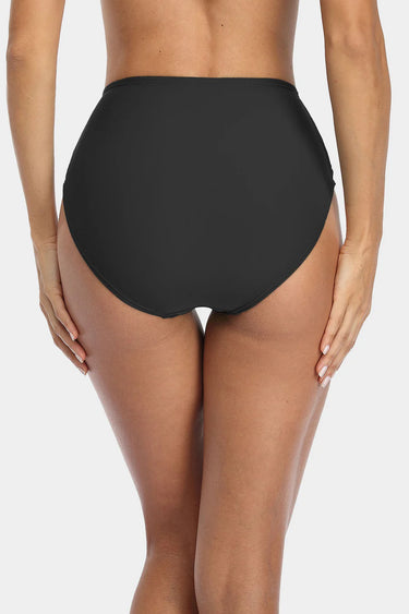 Women's Solid High Waisted Pleated Bikini Swim Bottom